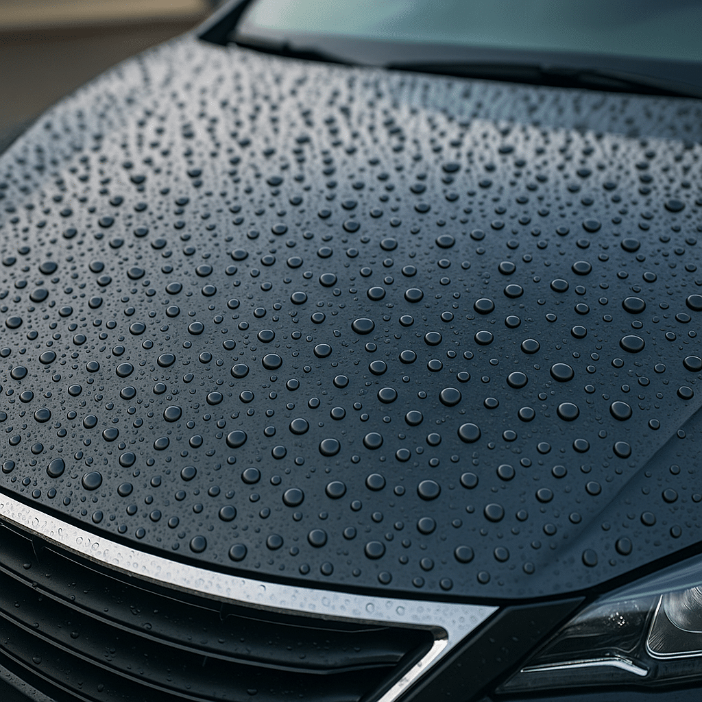Water beading on hood shows successful ceramic coating maintenance tips.
